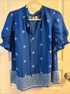 Cato Blue Peasant Blouse